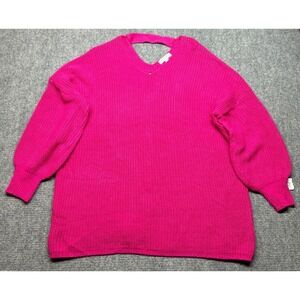 Boutique Plus Sweater Womens Size 2X Pink Acrylic Lace Up Back Long Sleeve New